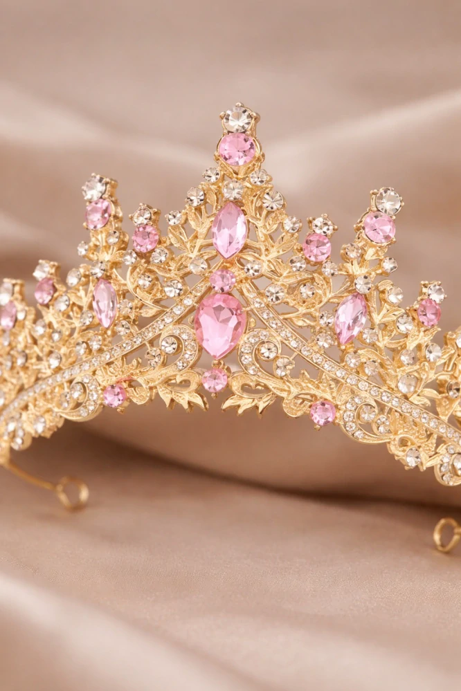 Princeznovská korunka se zirkony – zlatá a růžová